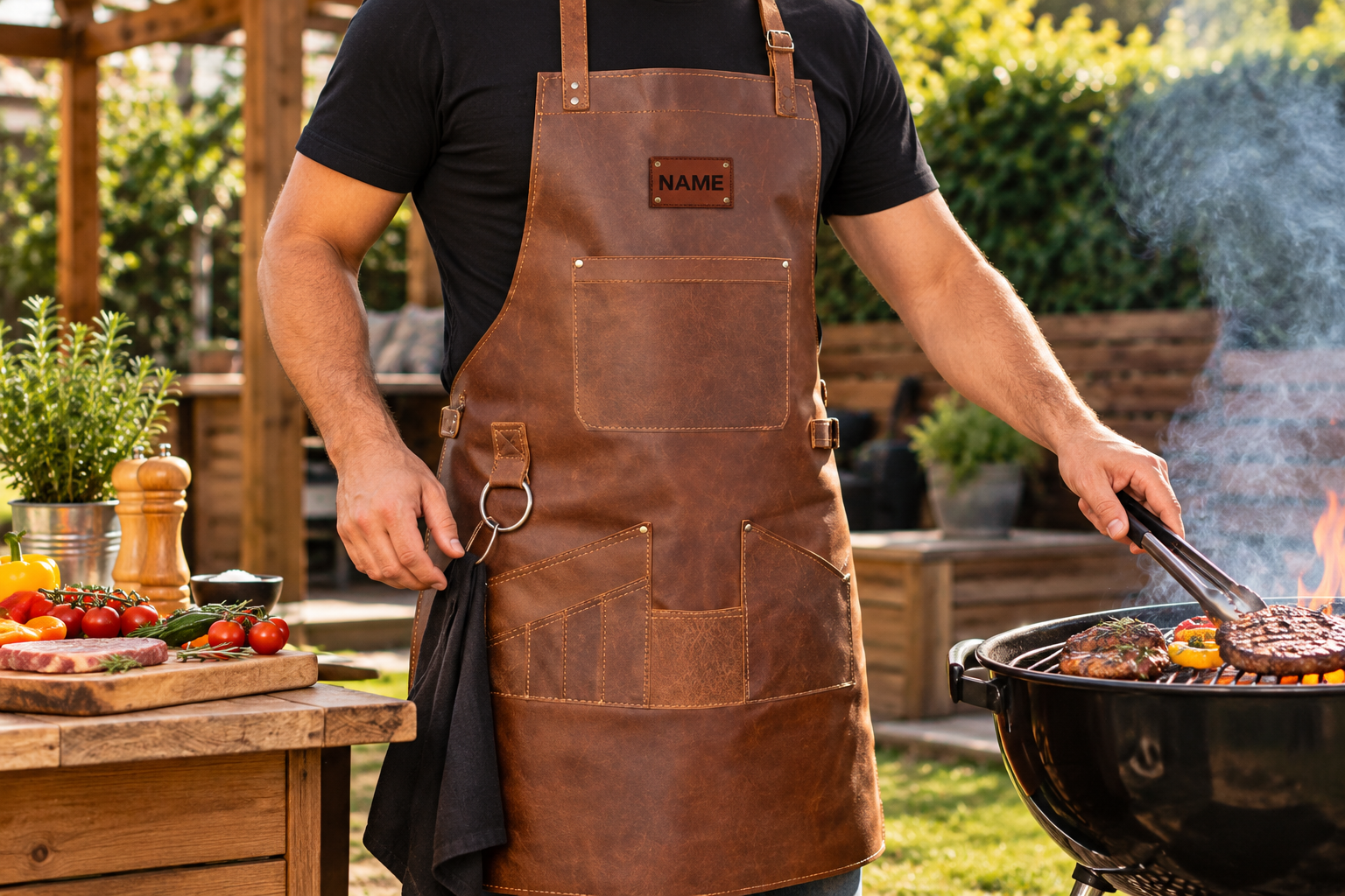 Braune DEMHAAS Lederschürze aus Echtleder zum Grillen und BBQ