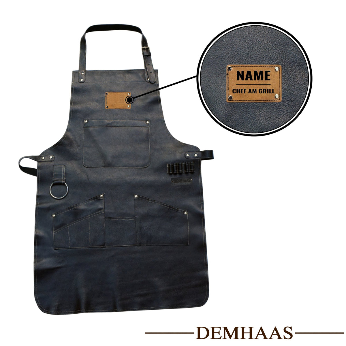 Personalized Genuine Leather Apron – BBQ & Workshop Apron with Name Engraving