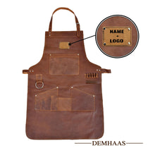 Gepersonaliseerd echt lederen schort met naam, logogravure, BBQ grillschort, kookschort bruin