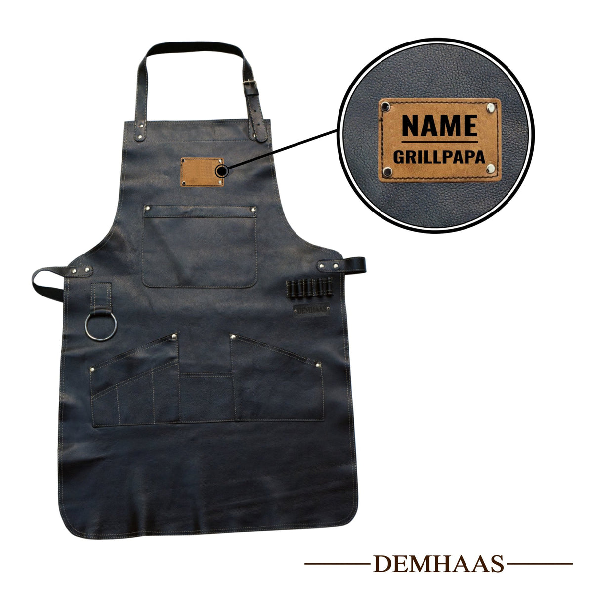 Personalized Genuine Leather Apron – BBQ & Workshop Apron with Name Engraving