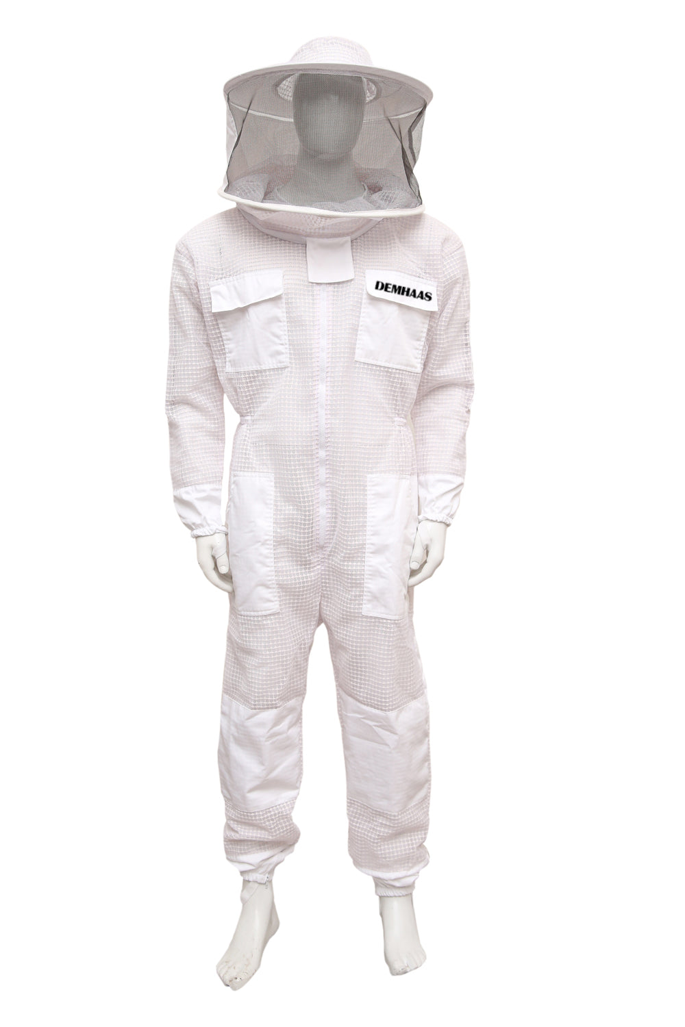 Vorderansicht des Premium Imkeranzugs für Erwachsene mit Schutzhelm und leichtem Mesh-Gewebe.