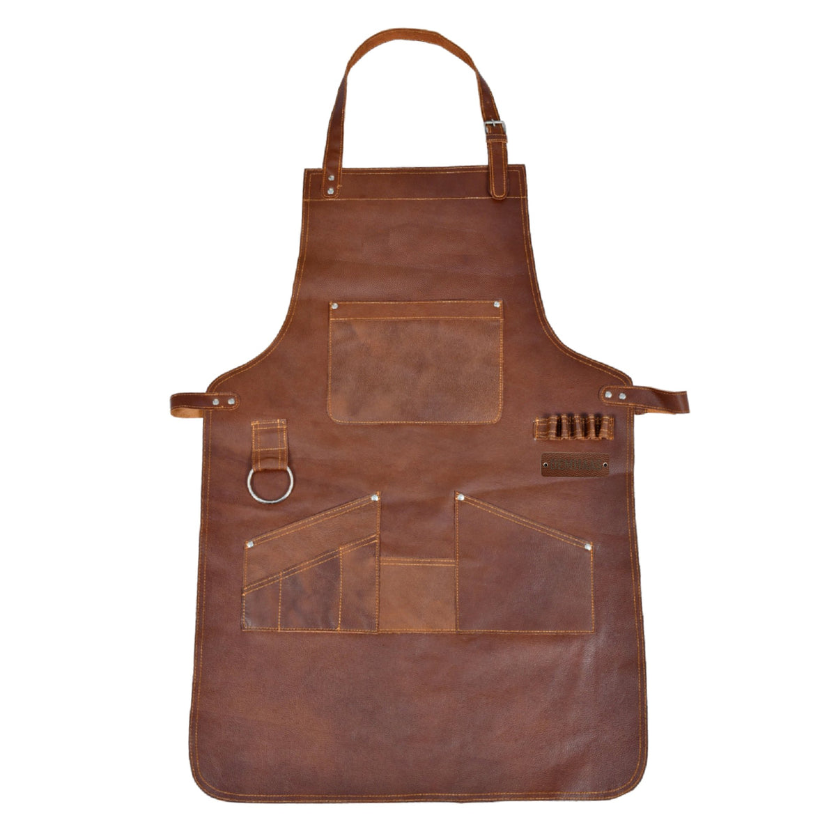 Gepersonaliseerd echt lederen schort met naam, logogravure, BBQ grillschort, kookschort bruin