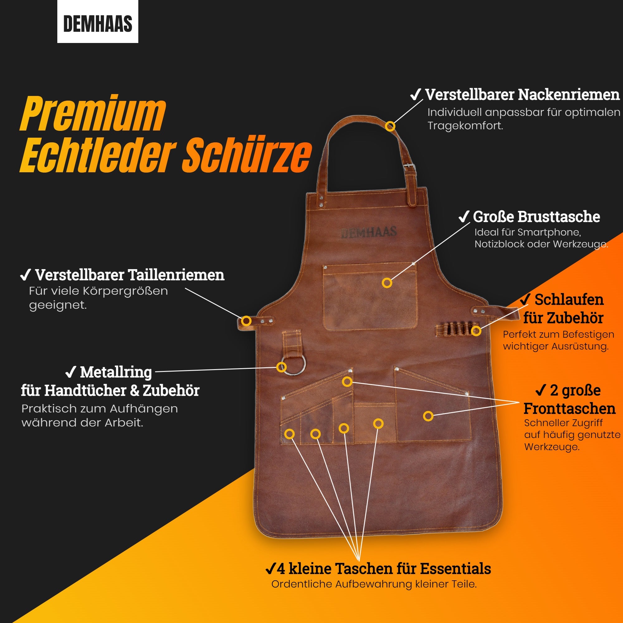 Personalisierte Echtleder Lederschürze mit Namen, Logo Gravur, BBQ Grillschürze, Kochschürze Braun Zweitbild