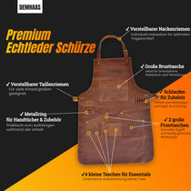 Braune Echtleder-Grillschürze von DEMHAAS mit praktischen Taschen und verstellbaren Riemen