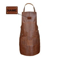 Braune Lederschürze aus Echtleder mit Brusttasche und großen Fronttaschen